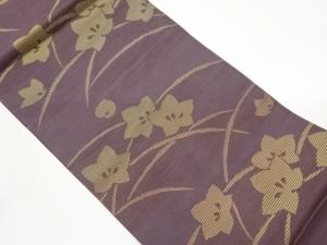 桔梗に芝模様織出し夏用名古屋帯